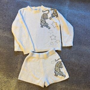 Womens Cream Pajama Set with Tiger Design